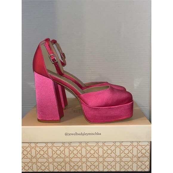 NEW | Jewel Badgley Mischka Pink Satin Rainbow Chunky Platforms JW4628 Sz 8 - Picture 1 of 4